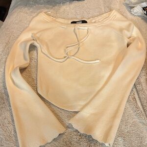 Elegant Cream Knit Blouse with Bell Sleeves